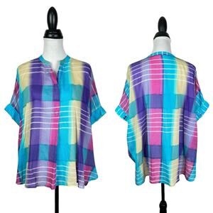Soft Surroundings | Painterly Plaid Oversized Lightweight Popover Tunic Top